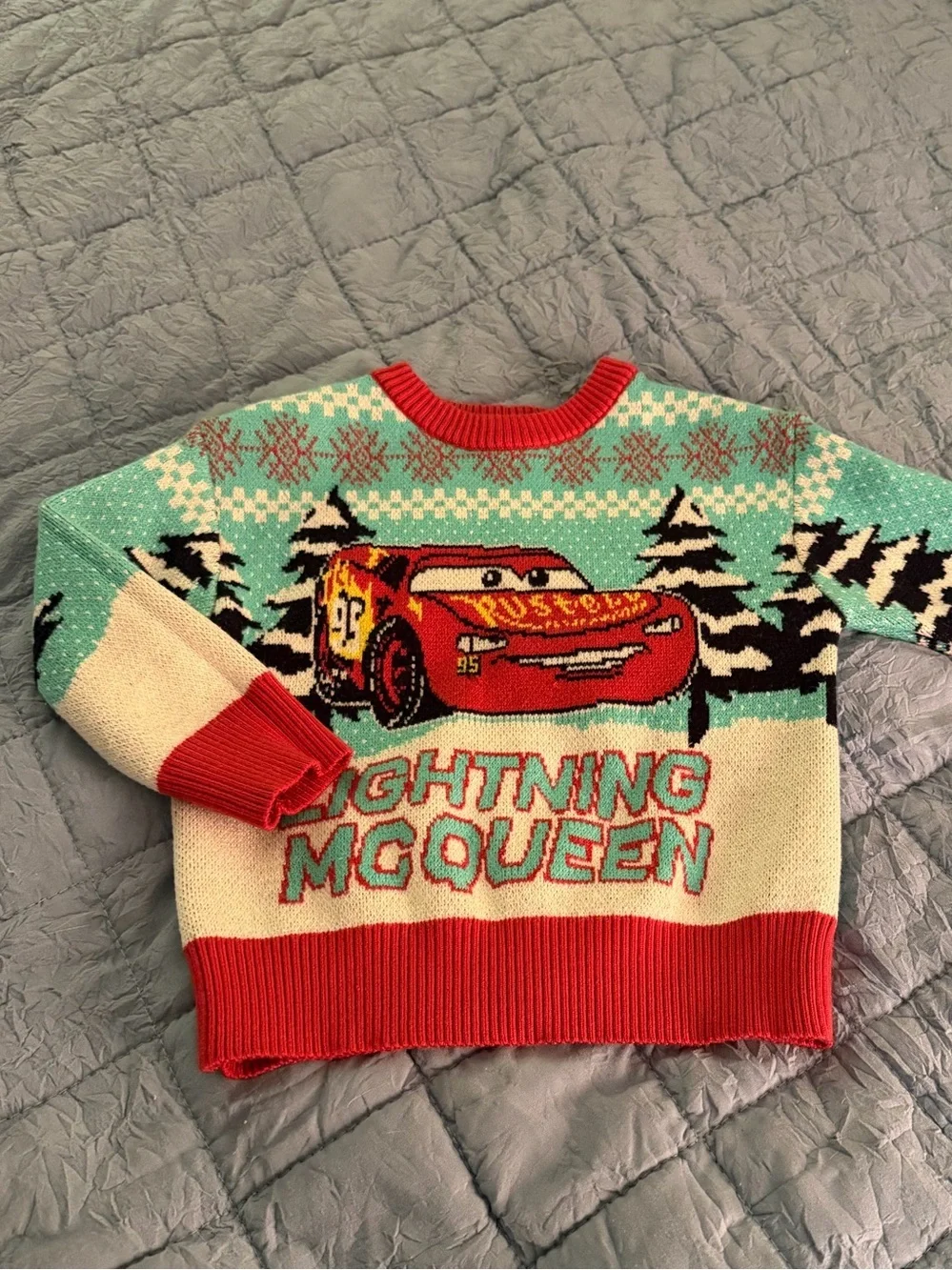 Disney Cars Lightning McQueen Holiday Sweater Size 2T